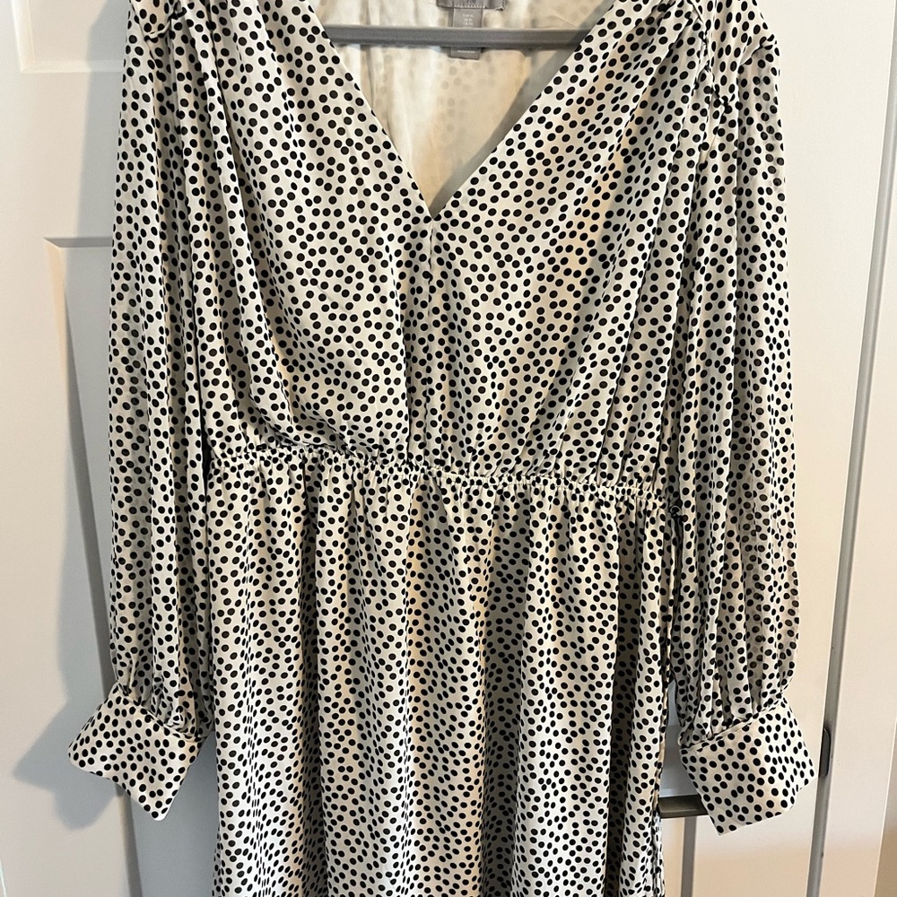 H&M Black and White Wrap Sundress with Bishop Sleeves
